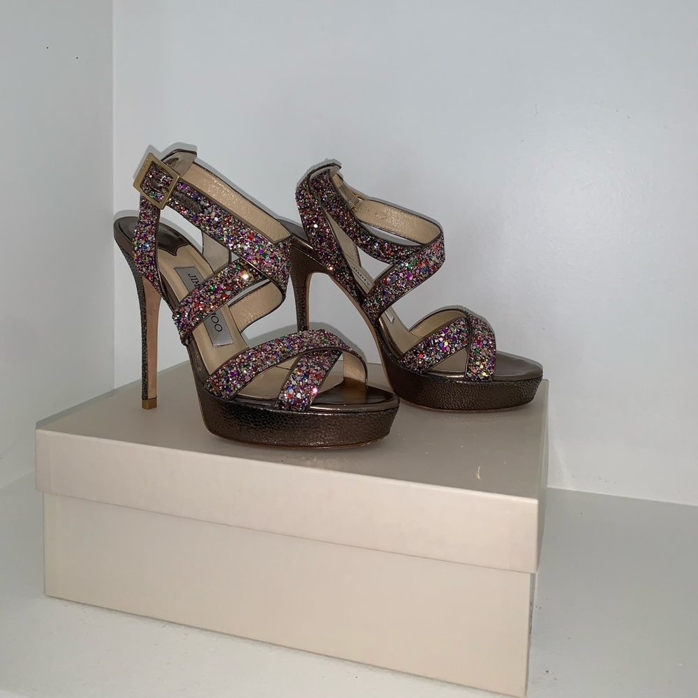 Jimmy Choo glitter heels.